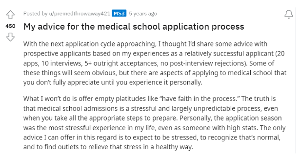 Reddit Online Forum About Advice for Medical School Application