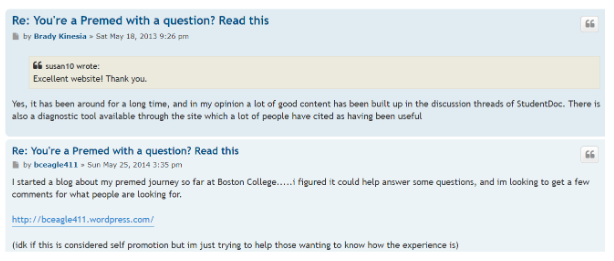 Student Doctor Online Forum About Questions in Medical School