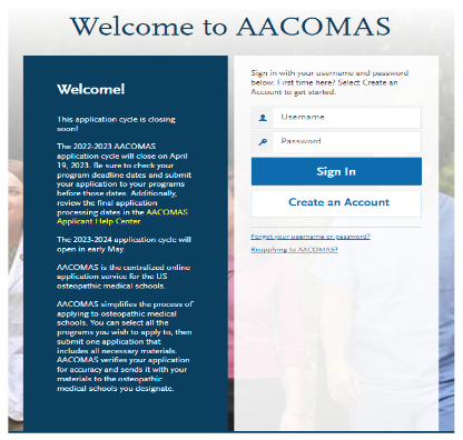 AACOMAS Application Registration