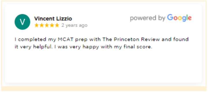 The Princeton Review MCAT Tutoring Google Review