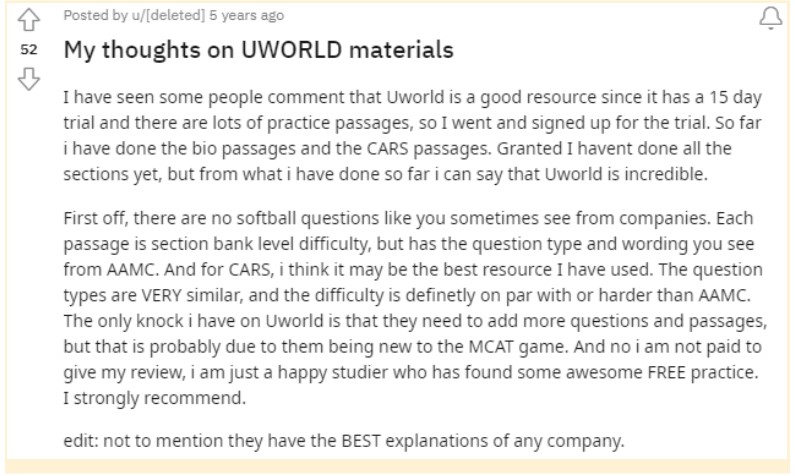 UWorld MCAT QBank Reddit Reviews