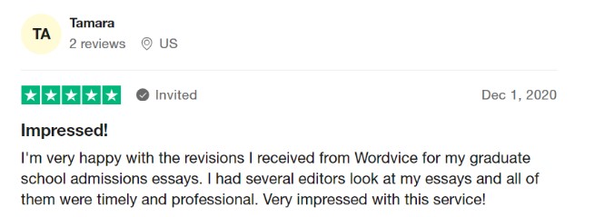 Word Vice Personal Statement Editing Service Review
Source: Trustpilot