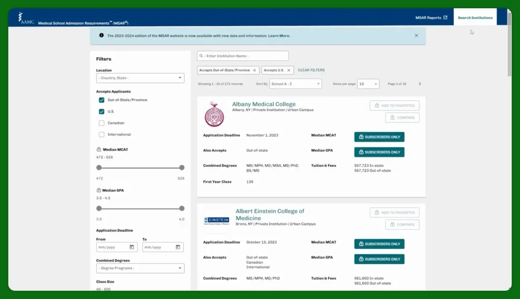 Msar School Listings Interface